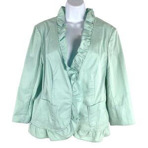 Talbots The Grace Fit‎ Jacket Size 12 Ruffle Mint Cotton Spandex NWT CJ-1742